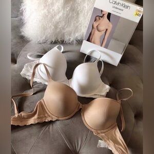 NEW Calvin Klein Lightly Lined Wired T-shirt Bras 2 Pack  White Bare size 34B
